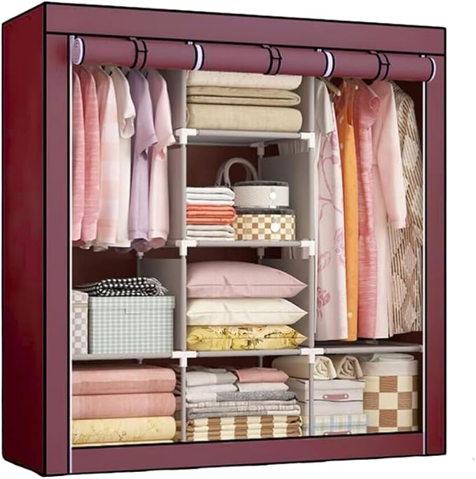 Closet Organizador Armable de Acero Inoxidable con cortina