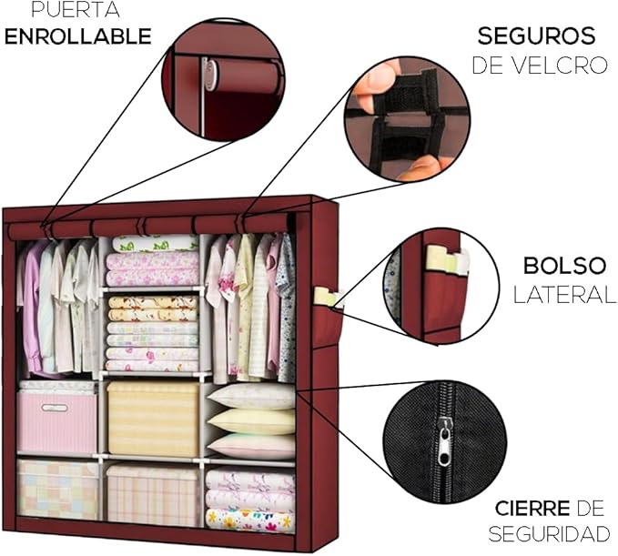 Closet Organizador Armable de Acero Inoxidable con cortina