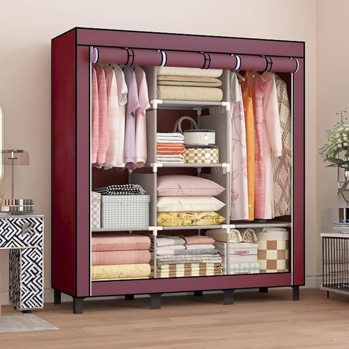 Closet Organizador Armable de Acero Inoxidable con cortina