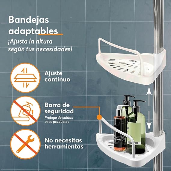Esquinero organizador para baño De Acero Inoxidable Con 4 Estantes