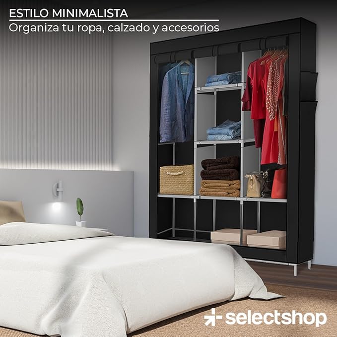 Closet Organizador Armable de Acero Inoxidable con cortina