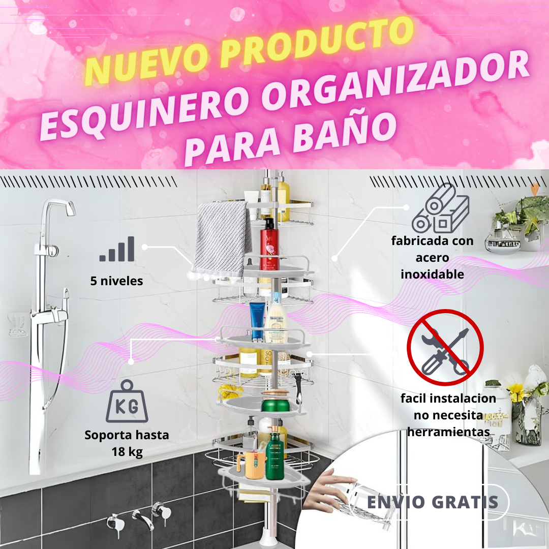 Esquinero organizador para baño De Acero Inoxidable Con 4 Estantes