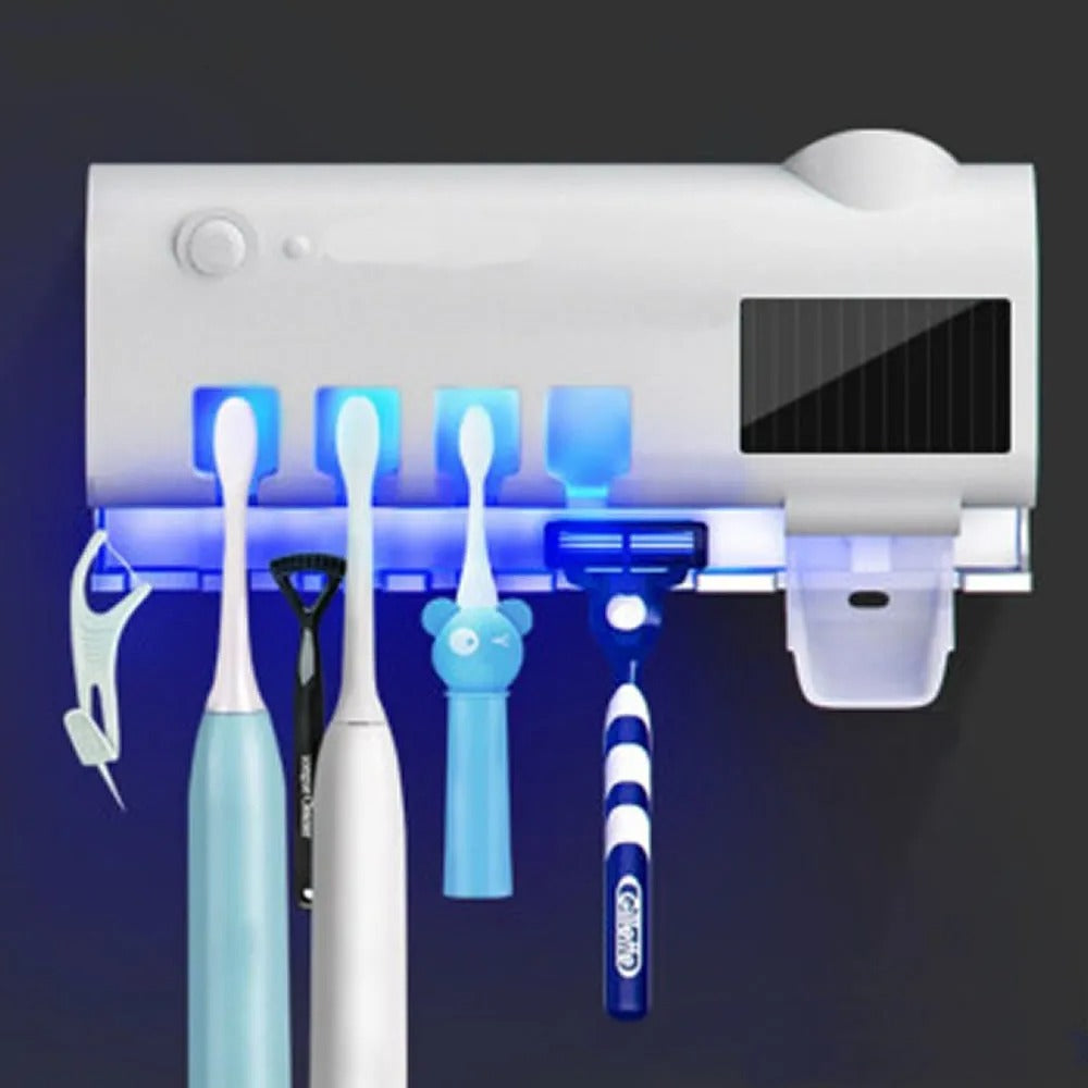 Dispensador de pasta dental con esterilizador UV, con panel solar