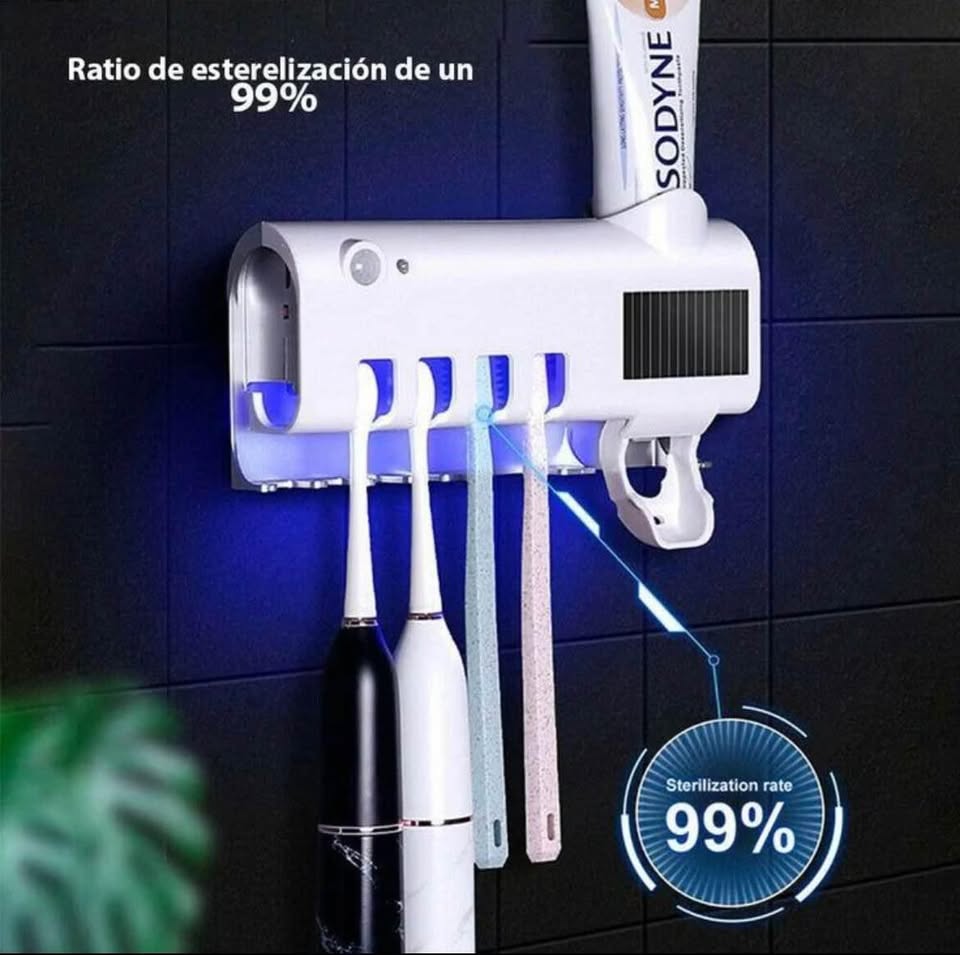 Dispensador de pasta dental con esterilizador UV, con panel solar
