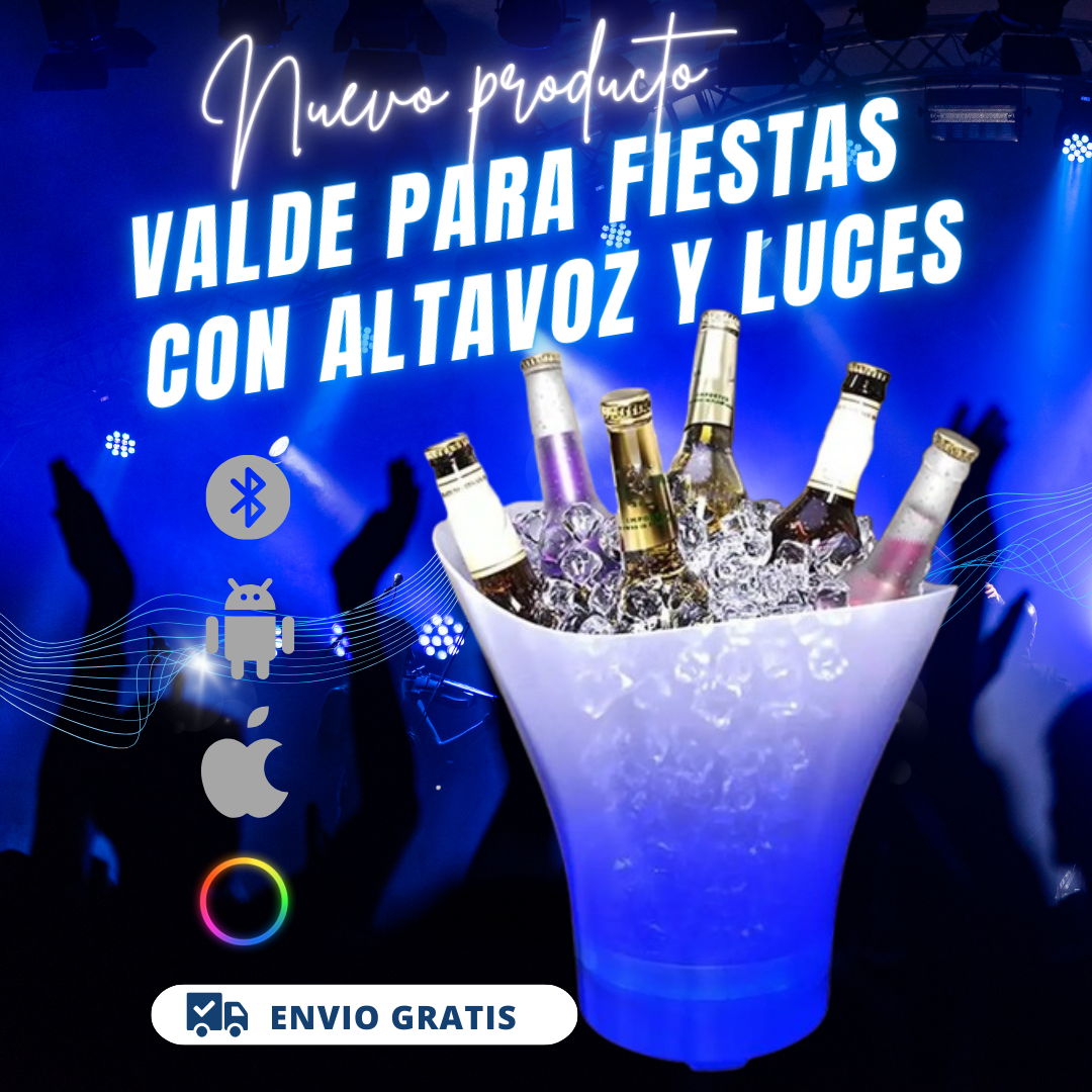 Cubeta de hielo con altavoz LED, cubo de hielo portátil con altavoz inalámbrico incorporado